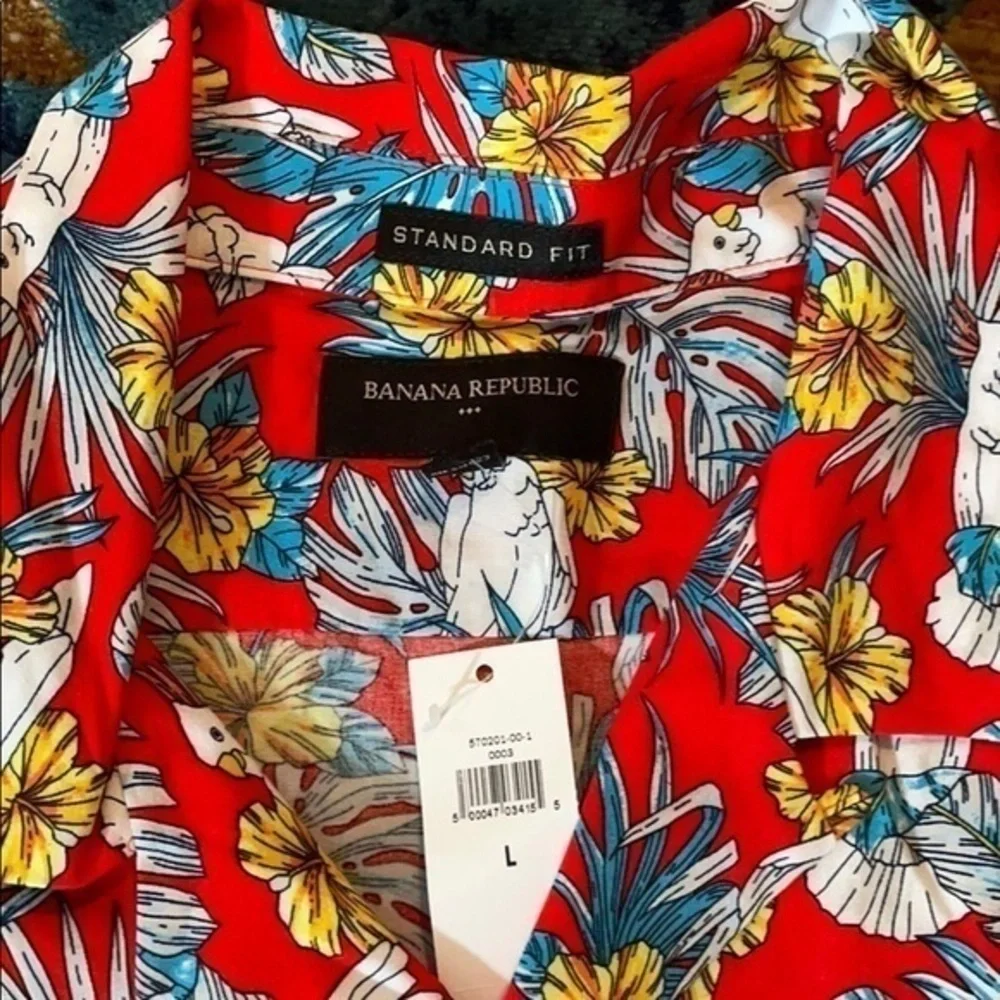 Banana Republic Tropical Casual Coastal Beach Print Parrot Button Down Shirt NWT